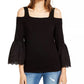 INC International Concepts Top Feminino com Ombros Descobertos e Manga Sino, Gola Quadrada, Preto, Tamanho X-S