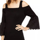 INC International Concepts Top Feminino com Ombros Descobertos e Manga Sino, Gola Quadrada, Preto, Tamanho X-S