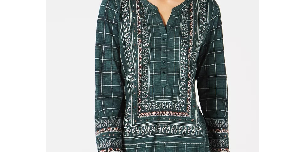 Blusa feminina estilo &amp; co, verde oliva, estampa paisley, tamanho pequeno