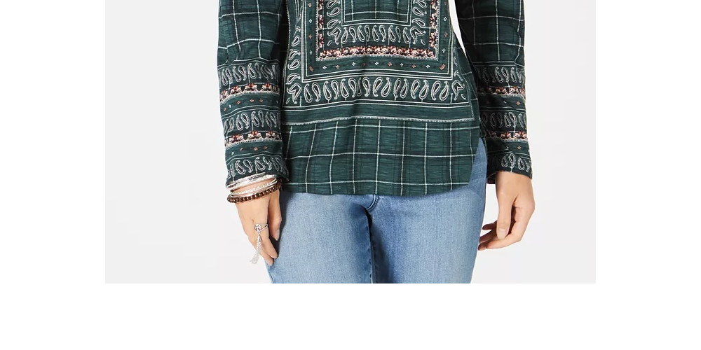 Blusa feminina estilo &amp; co, verde oliva, estampa paisley, tamanho pequeno