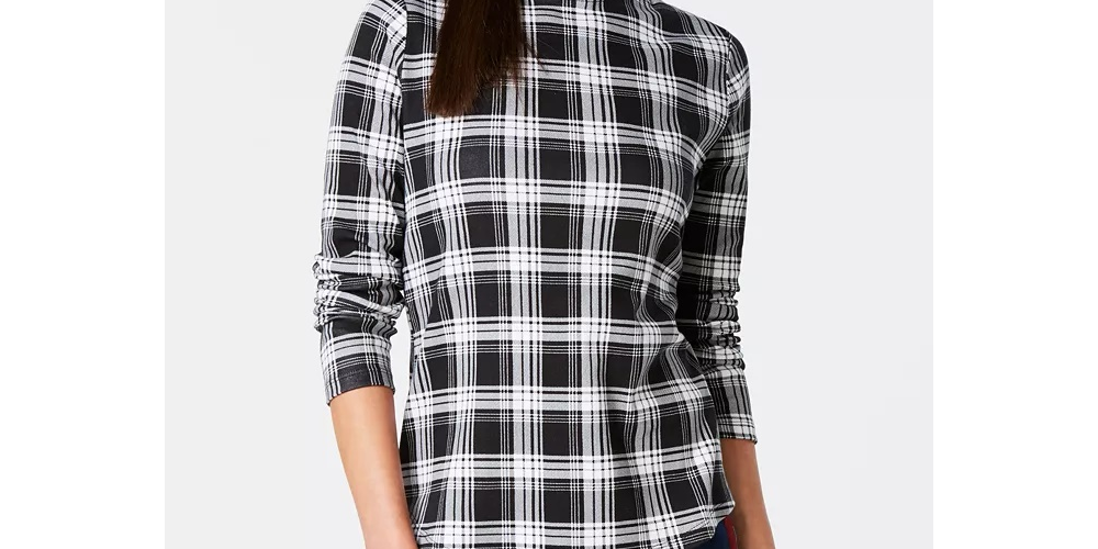 Camiseta feminina xadrez de algodão Charter Club, preta, tamanho extragrande