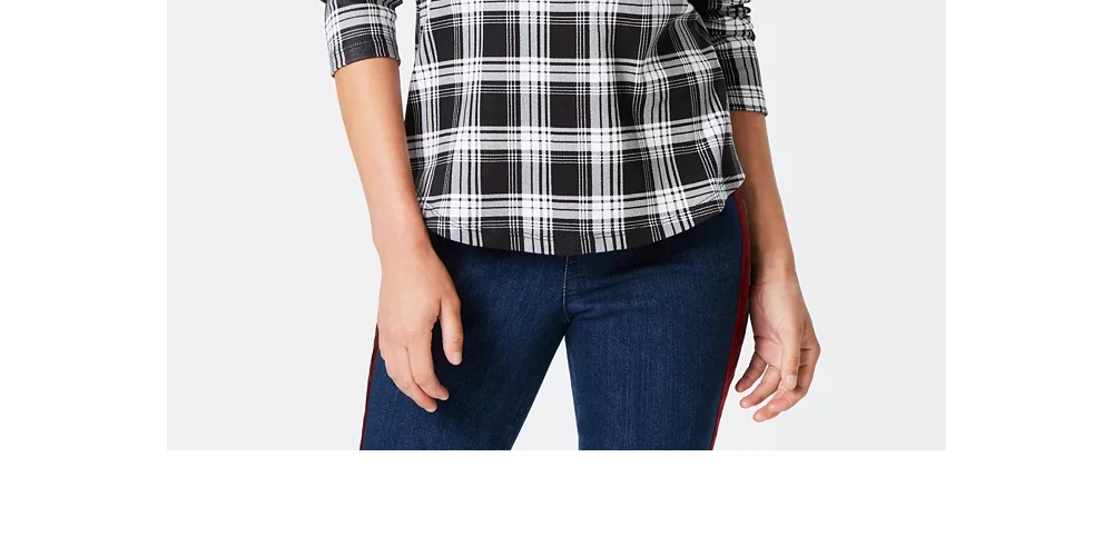 Camiseta feminina xadrez de algodão Charter Club, preta, tamanho extragrande