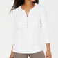 Karen Scott Top Henley Feminino de Renda Frontal Branco Tamanho P