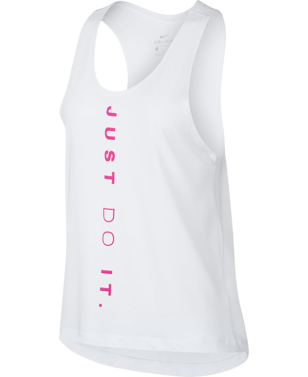 Camiseta regata Nike Miler Dri-Fit Just Do It Running feminina, branca, tamanho pequeno