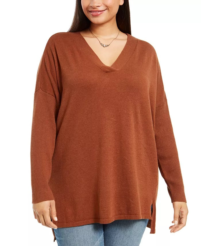 Suéter feminino plus size com decote em V estilo &amp; co, bege, tamanho 1X