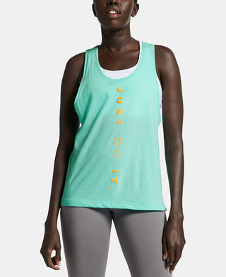 Camiseta regata Nike Miler Dri Fit Just Do It Running Feminina Verde Tamanho P