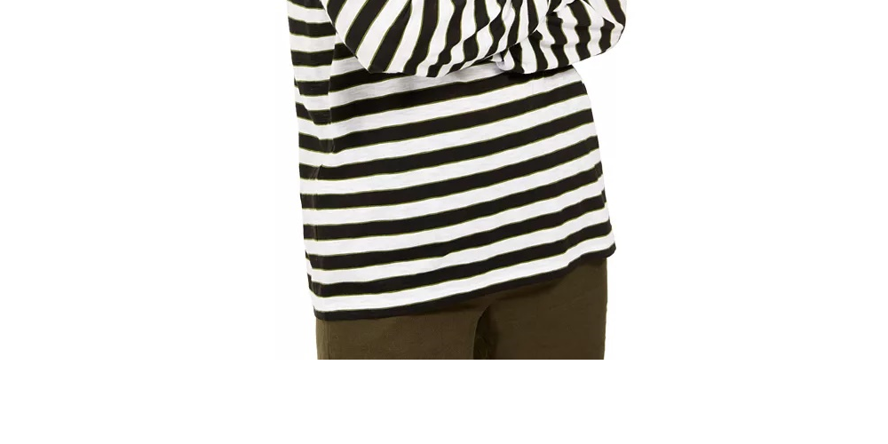 Blusa listrada feminina Michael Kors de manga comprida, tamanho grande, branca, tamanho grande