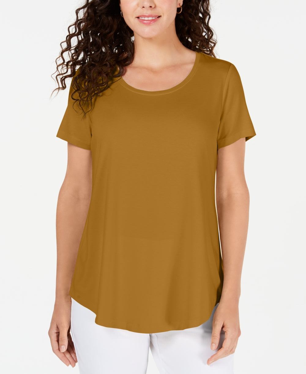 Top feminino com decote redondo JM Collection, amarelo, tamanho XG