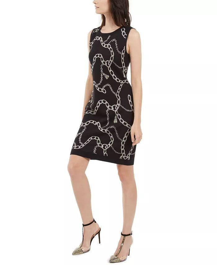 Vestido suéter feminino com estampa de corrente da INC International Concepts, preto, tamanho extragrande