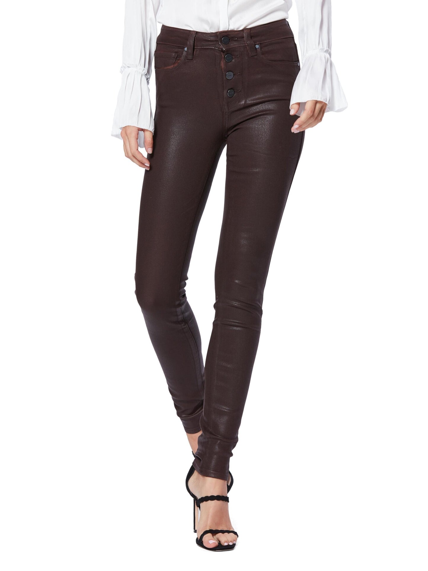 Calça skinny de couro sintético Paige Denim Juniors, marrom, tamanho 27