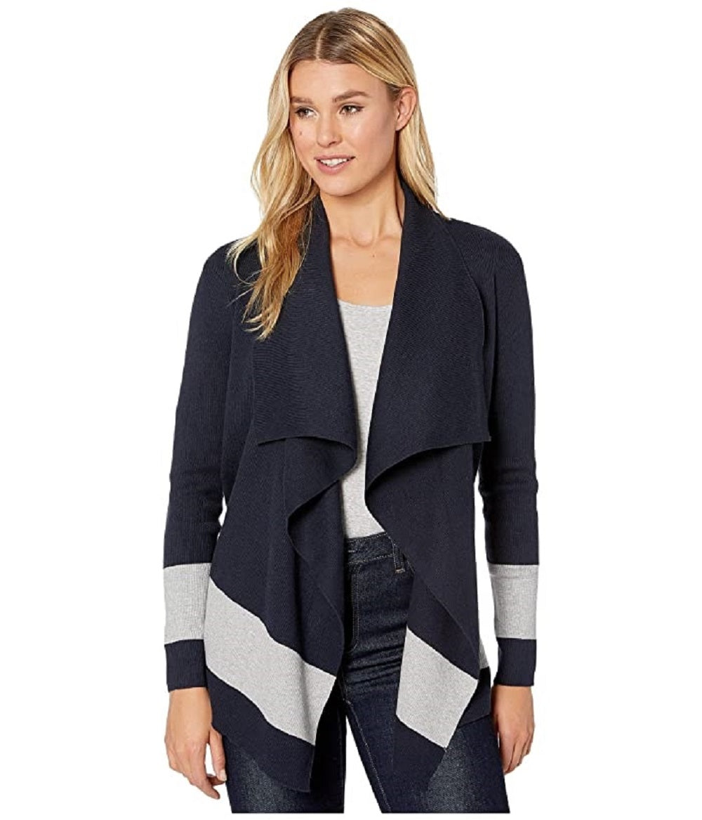 Ralph Lauren Yalanda Suéter Listrado Frente Aberta Feminino Azul Marinho Tamanho Médio