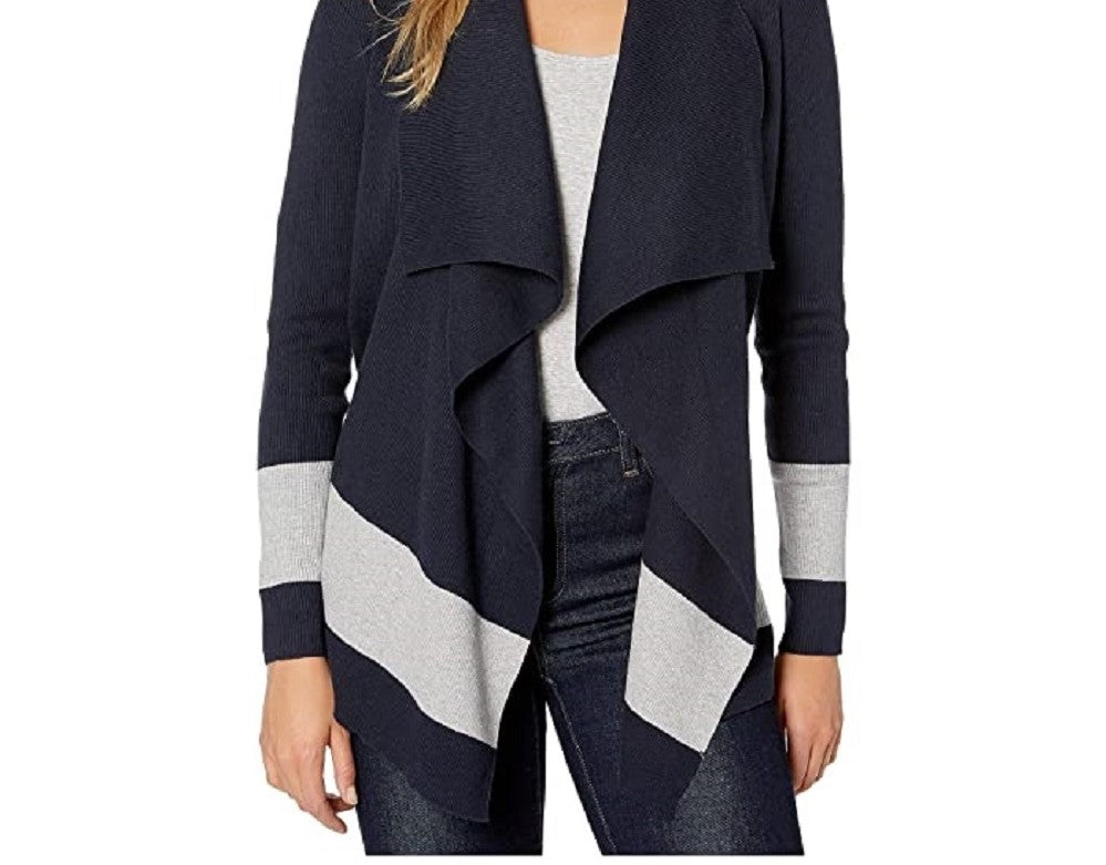 Ralph Lauren Yalanda Suéter Listrado Frente Aberta Feminino Azul Marinho Tamanho Médio
