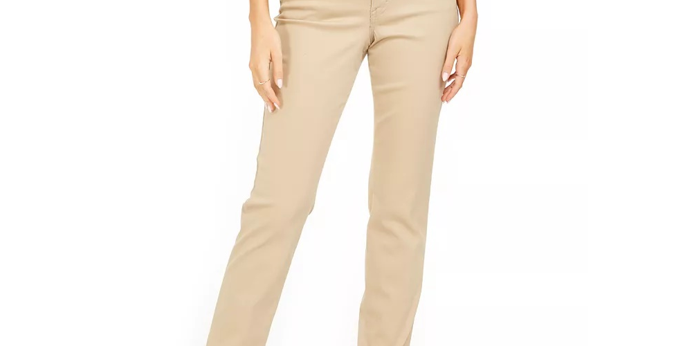 Calça jeans feminina estilo &amp; co com controle de barriga e perna reta, bege, tamanho 4 T/G