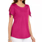 Camiseta feminina Karen Scott com manga amarrada, rosa, tamanho médio