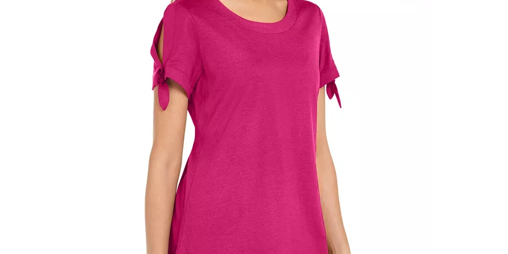 Camiseta feminina Karen Scott com manga amarrada, rosa, tamanho médio