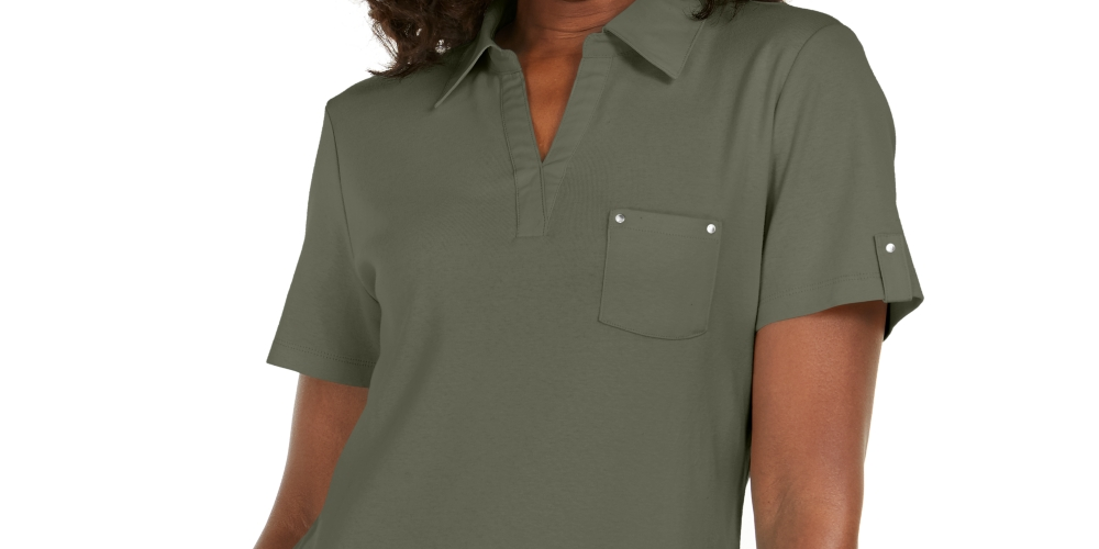 Camisa polo feminina Karen Scott de algodão, verde, tamanho pequeno