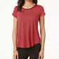 Camiseta feminina Alfani com gola redonda e manga curta, rosa, tamanho GG