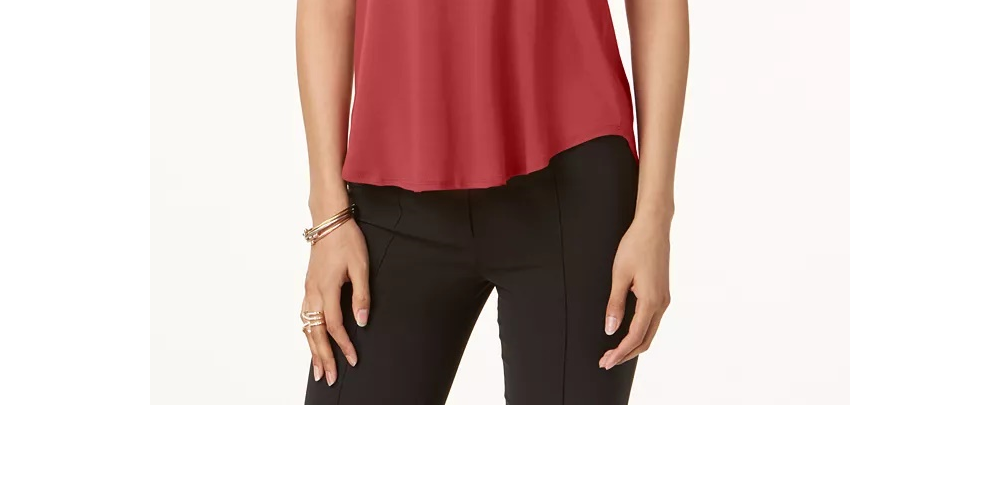 Camiseta feminina Alfani com gola redonda e manga curta, rosa, tamanho GG