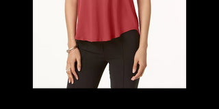 Camiseta feminina Alfani com gola redonda e manga curta, rosa, tamanho GG