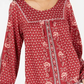Estilo &amp; Co Top feminino relaxado com estampa floral, manga comprida, gola redonda, estilo camponês, vermelho, tamanho X-S