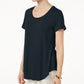JM Collection Top feminino com decote redondo, azul, tamanho X-S