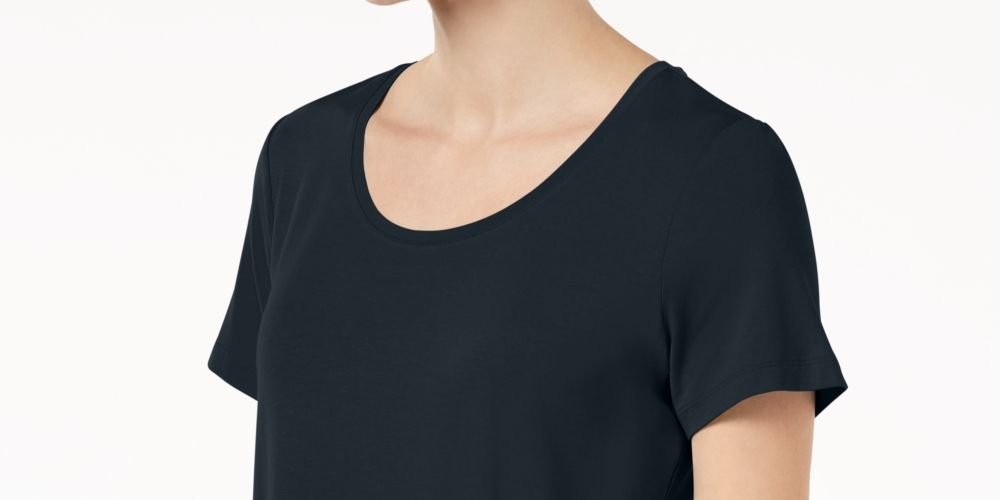 JM Collection Top feminino com decote redondo, azul, tamanho X-S