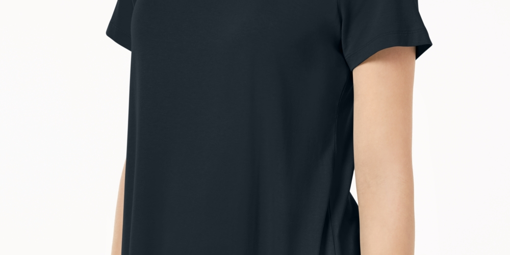 JM Collection Top feminino com decote redondo, azul, tamanho X-S