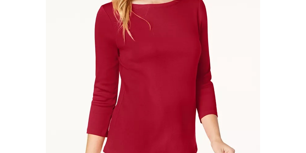 Charter Club Top feminino de algodão Pima com decote canoa e botões, vermelho, tamanho X-S