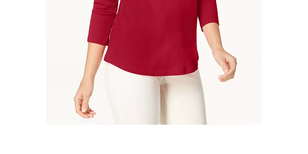 Charter Club Top feminino de algodão Pima com decote canoa e botões, vermelho, tamanho X-S