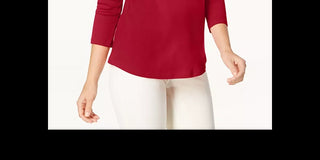 Charter Club Top feminino de algodão Pima com decote canoa e botões, vermelho, tamanho X-S