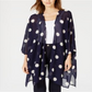 Cardigan aberto de manga comprida com bolinhas Anne Klein feminino, azul, tamanho pequeno
