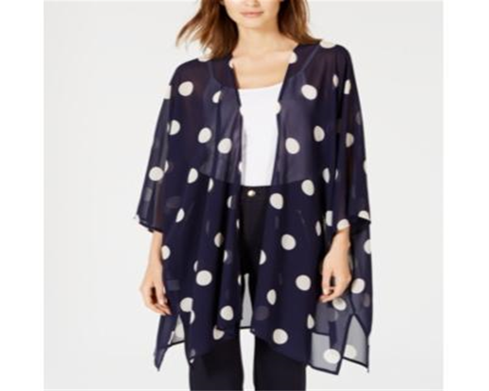 Cardigan aberto de manga comprida com bolinhas Anne Klein feminino, azul, tamanho pequeno