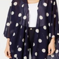 Cardigan aberto de manga comprida com bolinhas Anne Klein feminino, azul, tamanho pequeno