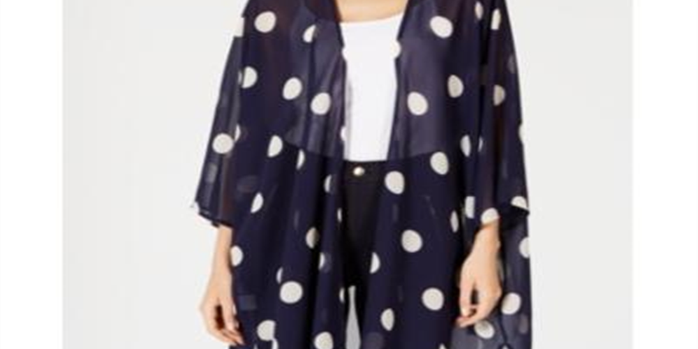 Cardigan aberto de manga comprida com bolinhas Anne Klein feminino, azul, tamanho pequeno