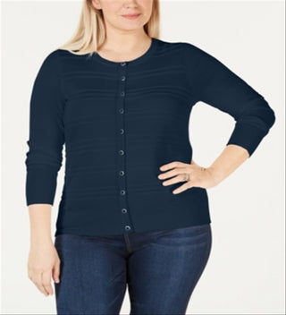 Cardigan texturizado plus size feminino Charter Club, azul-marinho, tamanho 3X