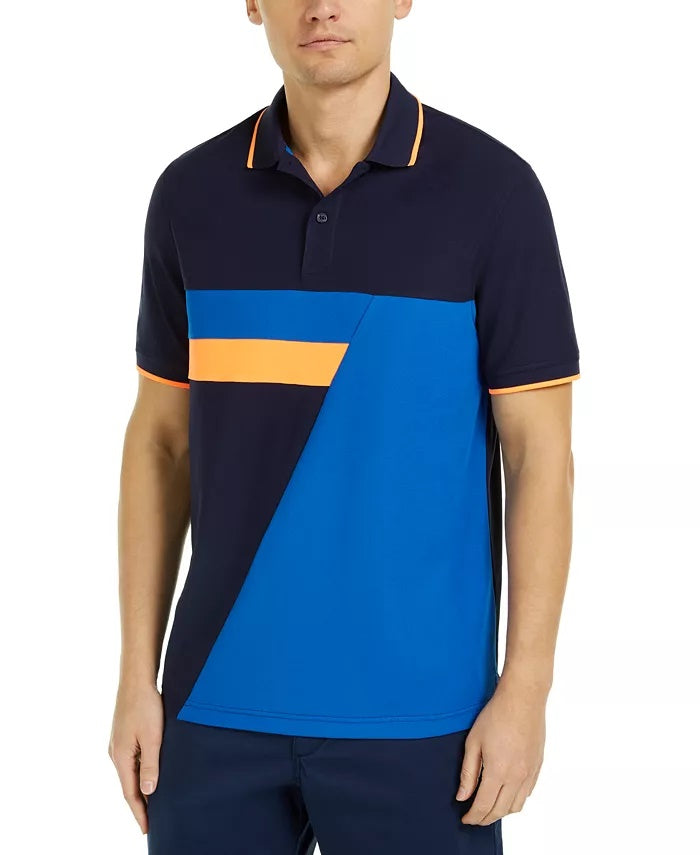 Camisa polo masculina Club Room Colorblocked Performance Azul Tamanho Pequeno