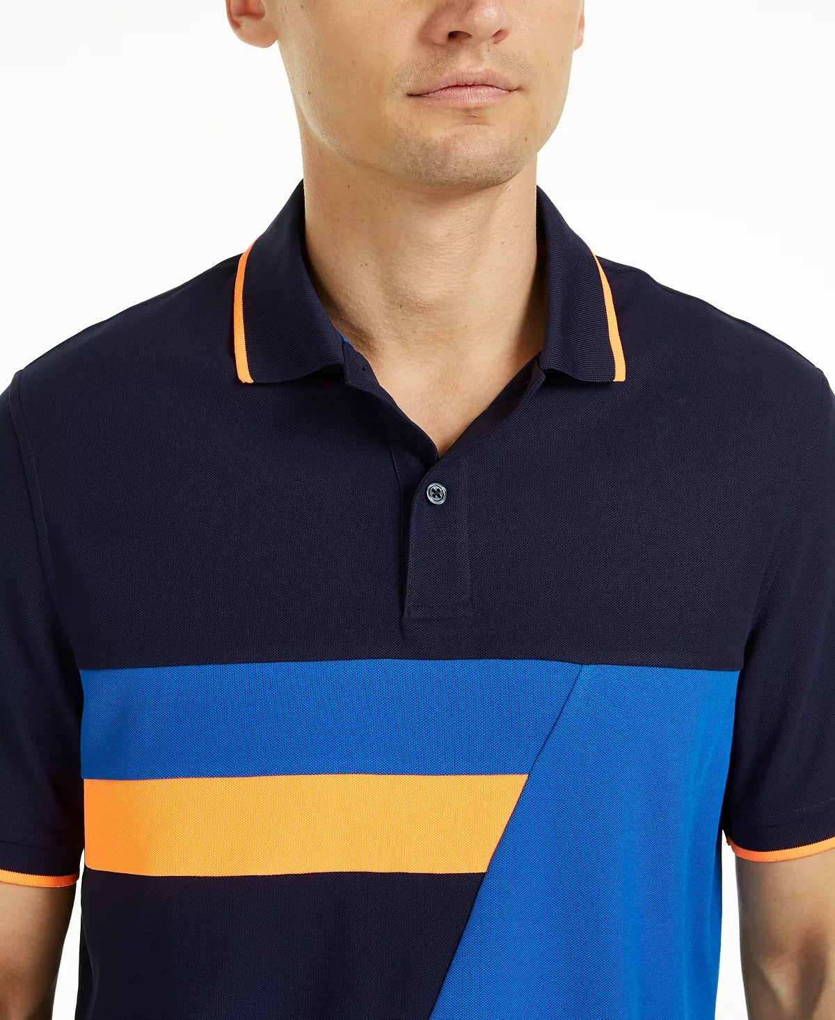 Camisa polo masculina Club Room Colorblocked Performance Azul Tamanho Pequeno