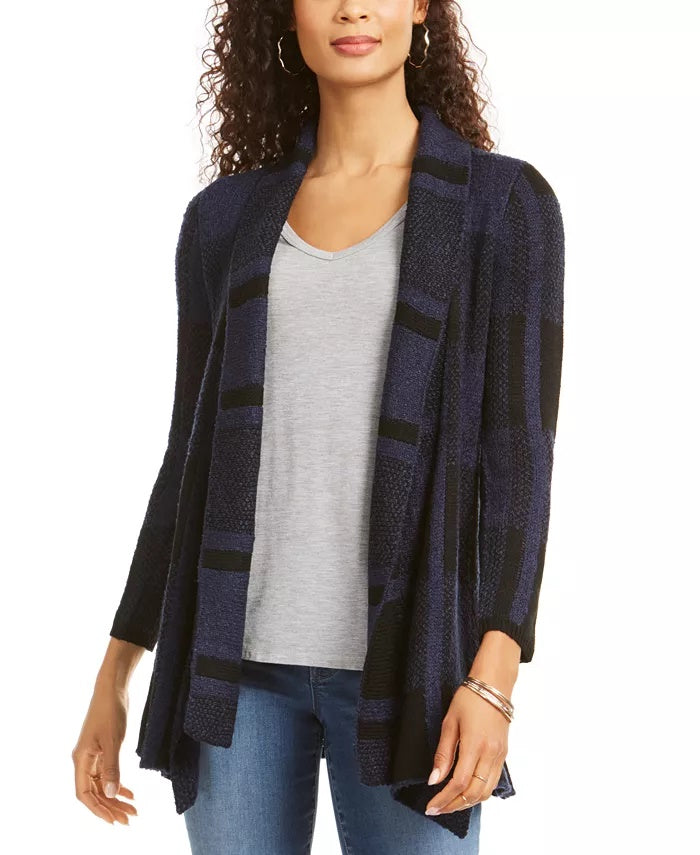 Cardigan xadrez jacquard feminino Style &amp; Co, azul, tamanho grande
