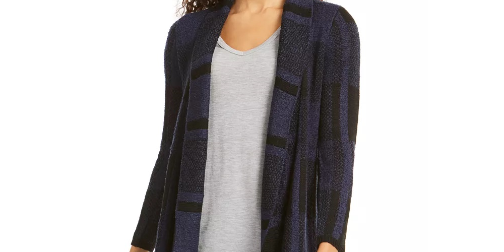 Cardigan xadrez jacquard feminino Style &amp; Co, azul, tamanho grande