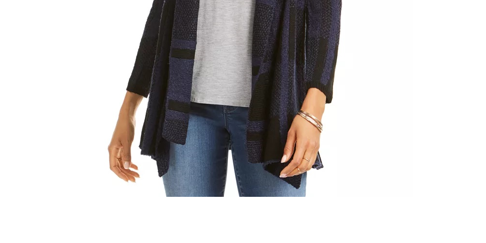 Cardigan xadrez jacquard feminino Style &amp; Co, azul, tamanho grande