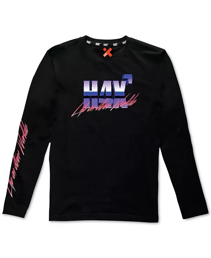 Camiseta masculina H4X com estampa gráfica dos anos 80, preta, tamanho extragrande
