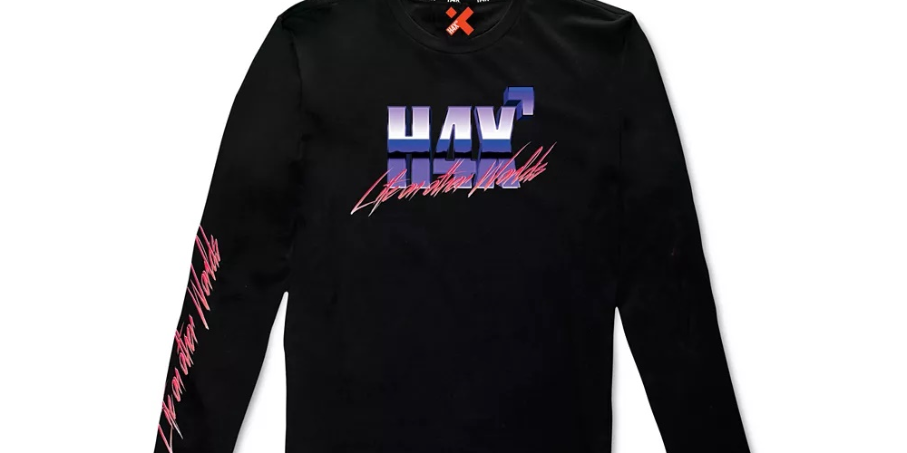 Camiseta masculina H4X com estampa gráfica dos anos 80, preta, tamanho extragrande