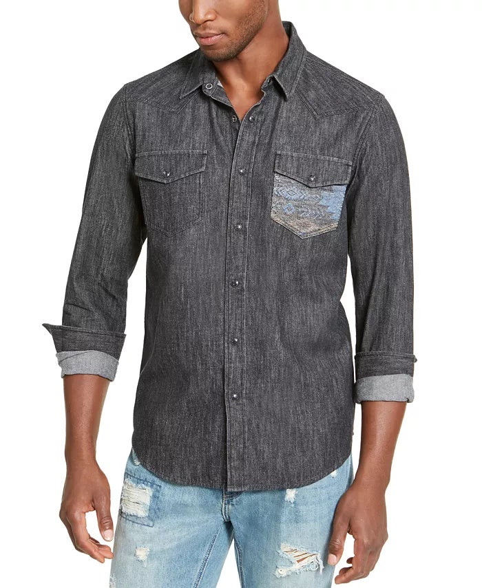 Camisa masculina American Rag Chambray preta tamanho X-S