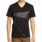 Camisetas masculinas INC International Concepts com zíper frontal, couro sintético, gola V, pretas, tamanho 48