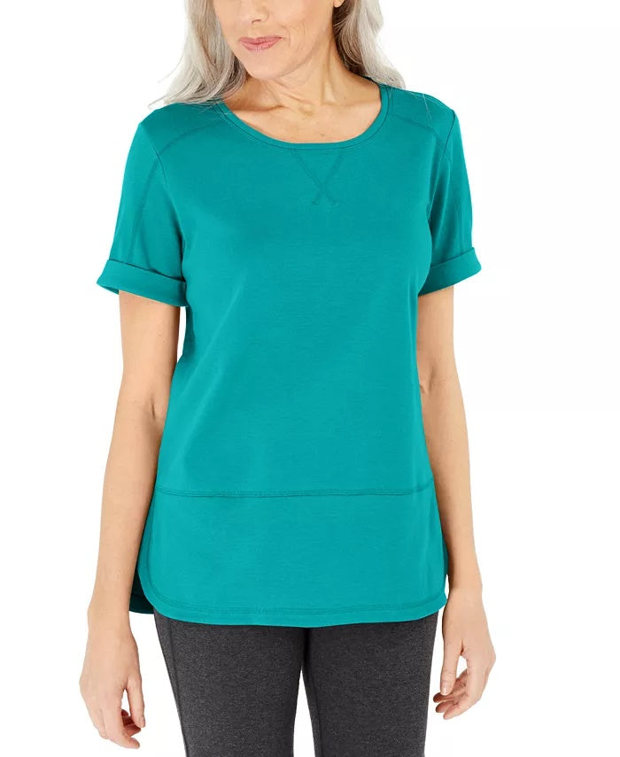 Blusa feminina Karen Scott de algodão com pespontos, azul, tamanho pequeno