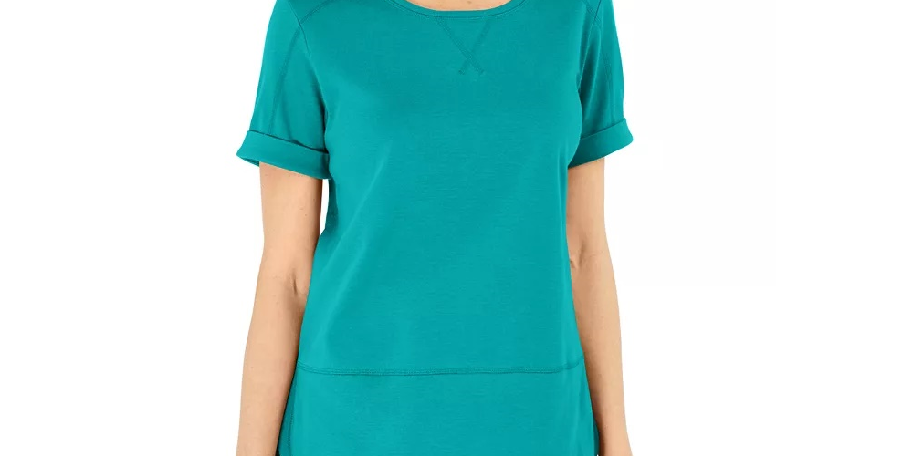 Blusa feminina Karen Scott de algodão com pespontos, azul, tamanho pequeno