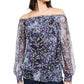 INC International Concepts Blusa feminina ombro a ombro franzida azul tamanho pequeno