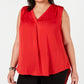 Top feminino Alfani plus size com decote em V, médio, vermelho, tamanho 3X