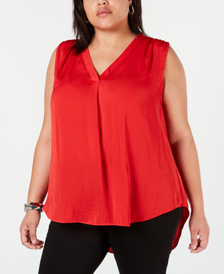 Top feminino Alfani plus size com decote em V, médio, vermelho, tamanho 3X
