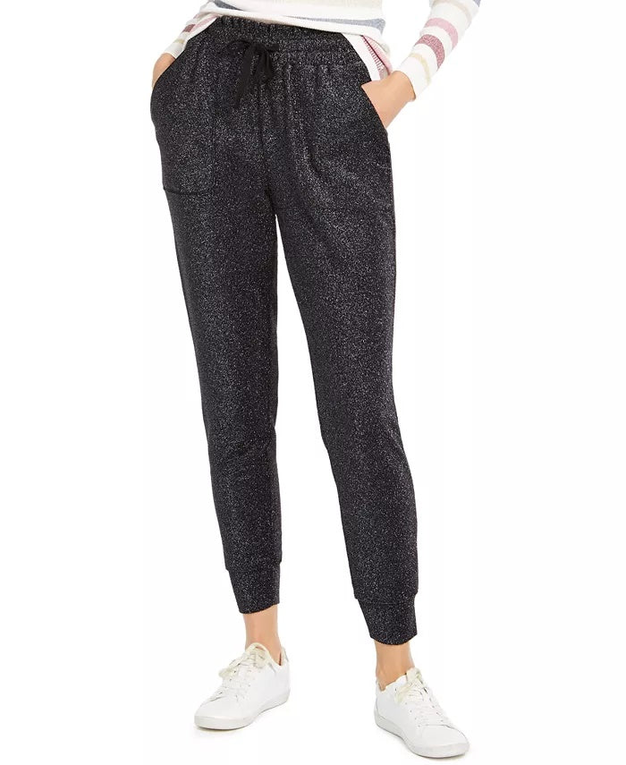 Calça jogger feminina INC International Concepts Sparkle preta tamanho médio